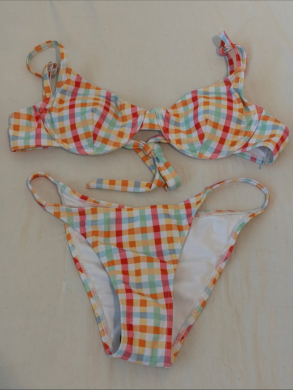Women’s SHEIN Plaid Gingham Two-Piece bikini Swimsuit- Multicolor Sz XS NEW